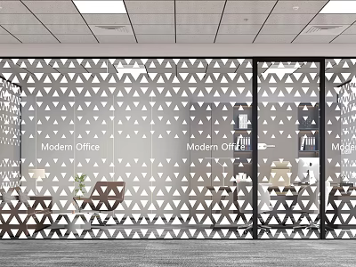 Modern Office Glass Partition With Geometric Triangle Pattern And Transparent Design 3d model