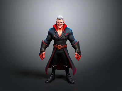 Fantasy 3D Character Model With White Hair Red Eyes Black Coat And Red Gloves 3d model