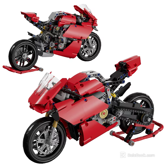 Red Building Blocks Motorcycle Model With Mechanical Structure And Detailed Design 3d model 