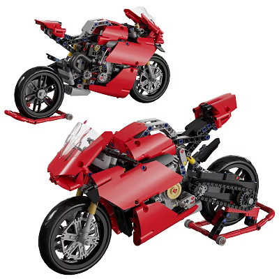 Red Building Blocks Motorcycle Model With Mechanical Structure And Detailed Design 3d model