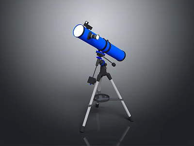 Scenic Landscape View With Blue Telescope On Tripod And Gray Background 3d model