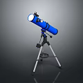 Scenic Landscape View With Blue Telescope On Tripod And Gray Background