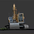 Hyundai Excavator With Yellow Blue Body Tracked Design And Green Plant On Gray Ground