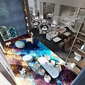 Modern Hotel Public Lounge Area With Comfortable Sofas Coffee Tables And Green Plants