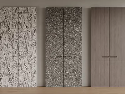 Three Cabinet Doors With Various Textures Sleek Design And Minimal Handles 3d model