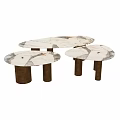 Multiple Elegant Modern Coffee Tables With Oval Marble Top And Brass Cylindrical Legs