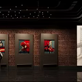 Modern Cinema Interior With Brick Wall Superhero Posters Large Screen And Marble Floor