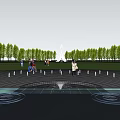 Green Circular Park Area With Trees Water Paths And Structures
