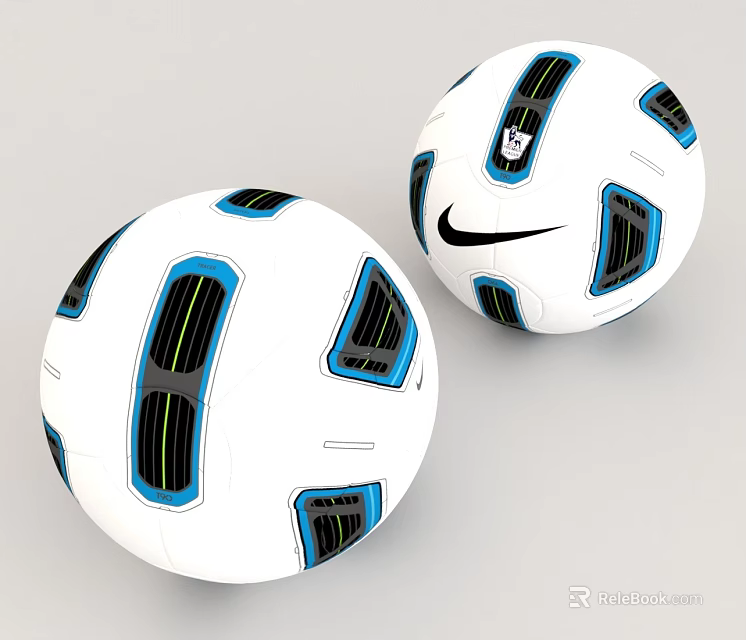 White Soccer Balls With Blue Black Design And Nike Logo For Sports 3d model 