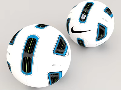 White Soccer Balls With Blue Black Design And Nike Logo For Sports 3d model