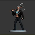 Male Action Figure With Axe Black Leather Jacket Blue Vest And Glowing Base