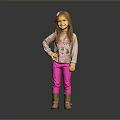 Young Red Haired Girl Wearing Grey Top Pink Pants And Brown Boots On Grey Background