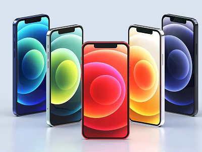 Colorful Smartphones with Gradient Circle Patterns on Screen Arranged in Semicircle 3d model