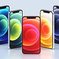 Colorful Smartphones with Gradient Circle Patterns on Screen Arranged in Semicircle