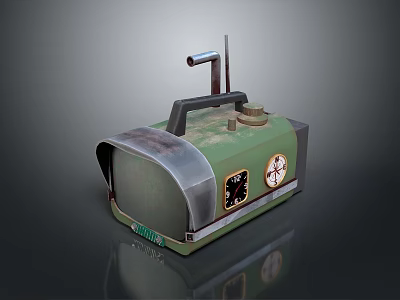 Vintage Green Computer Device With Metal Handle Gauge Pipe And Control Panel 3d model
