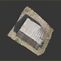 Rustic Wooden Cabin Model With Rusted Metal Roof And Stone Chimney
