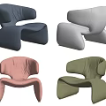 Modern Leisure Accent Chairs With Unique Curved Design In Blue Gray Pink Green Tones