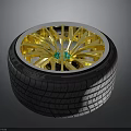 High Quality Car Tire With Stylish Gold Alloy Wheel Green Center Caps And Tread Pattern