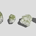 Natural Stone Materials With Green Moss Covered Surface In Various Sizes And Shadows