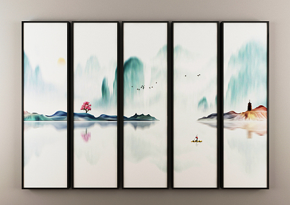 New Chinese Landscape Painting Hanging Painting 3d model