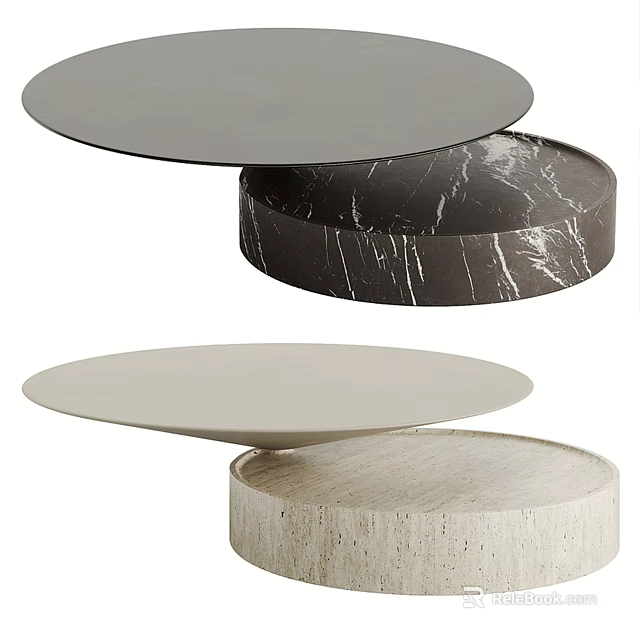 Modern Round Coffee Table Designs With Smooth Marble Textured And Layered Surfaces 3d model