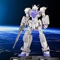 White And Purple Mecha Robot With Gun Standing Over Earth In Space