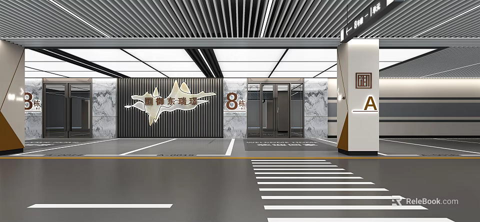 Parking Lot Lize East Passage Subway Entrance 8th Station with Zebra Crossing Modern Ceiling Design 3d model 