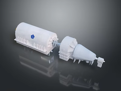 Large White Industrial Machine Featuring Cylindrical And Conical Connected Mechanical Components 3d model