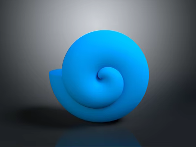 Blue Spiral Reptile Sculpture With Gray Gradient Background And Reflection 3d model