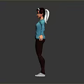 Fitness Character Wearing Blue Long Sleeve Top Dark Leggings White Sneakers And Headband On Gray