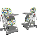 Colorful Children's High Chair With Cartoon Animal Prints Removable Tray And Wheels