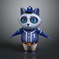 Cartoon Raccoon Game Character in Blue Baseball Uniform with Number 1 and Cap