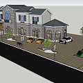 Luxurious Modern Commercial Complex With Courtyard Parking Greenery Fountain And Outdoor Seating