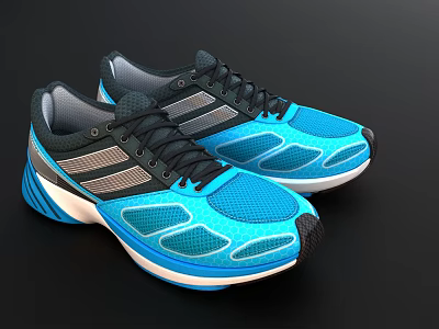 Blue Black Running Sneakers with Gray Stripes Mesh Design and Cushioned Sole 3d model