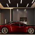 Modern Garage With Luxury Cars And Stylish Lighting