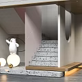 Modern Interior Featuring Gray Spotted Staircase White Stuffed Bear Golden Spheres And Wooden Accents