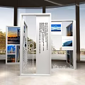 Modern Exhibition Display With Cityscape Photos Text And Design Elements 3d model
