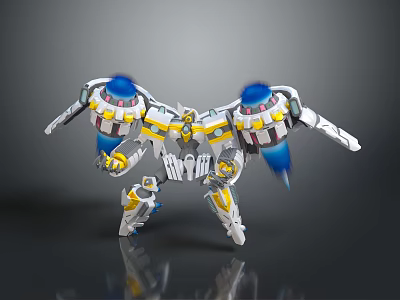 Mechanical Game Movie Character With White Yellow Blue Color And Winged Glowing Parts 3d model