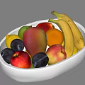 White Bowl Filled with Fresh Assorted Fruits Bananas Mango Apples Oranges Lemons Plums