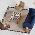 Blue Sofa And Coffee Table Set With Geometric Rug Rocking Chair And Floor Lamp
