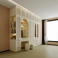 White Modern Wardrobe With Arched Doors Dressing Table Stool And Open Shelf 3d model