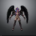 Stylish Woman With Black Wings Colorful Hair And Ornate Armored Outfit