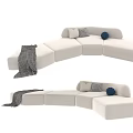 Modern Beige Modular Sectional Sofa with Decorative Pillows and Knitted Blanket 3d model