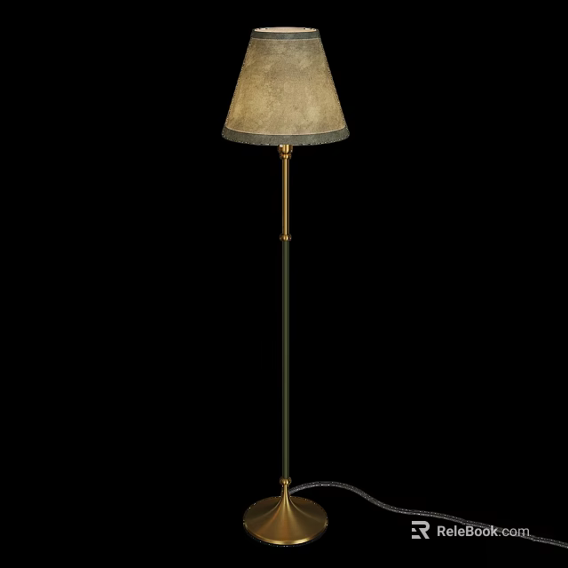 Elegant Floor Lamp With Neutral Fabric Lampshade And Slim Metal Pole 3d model 