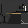 Professional Control Workstation With Wooden Surface Black Panel Multiple Monitors And Ergonomic Chairs 3d model