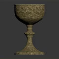 Engraved Metal Goblet With Tall Stem And Decorative Base For Household Use