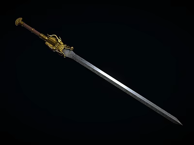 Traditional Sword With Golden Decorated Hilt And Long Sharp Steel Blade Design 3d model