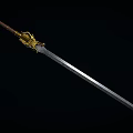 Traditional Sword With Golden Decorated Hilt And Long Sharp Steel Blade Design