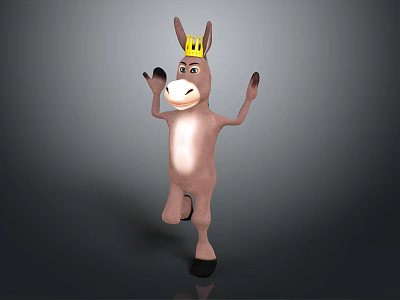Cartoon Donkey Character Wearing Yellow Crown Standing And Raising Hands Cheerfully 3d model