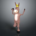 Cartoon Donkey Character Wearing Yellow Crown Standing And Raising Hands Cheerfully